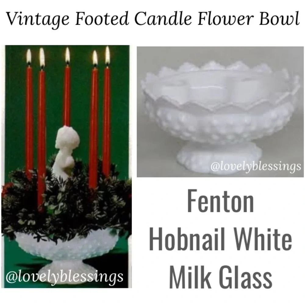 Vintage Fenton Milk Glass Hobnail Creative Flower Bowl Footed Candle Holdr White
